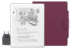 Amazon Kindle Scribe 64 GB (Grafite) + Penna Premium + Cover folio premium - Pelle di prima qualità (Porpora) + USB-C Caricabatterie