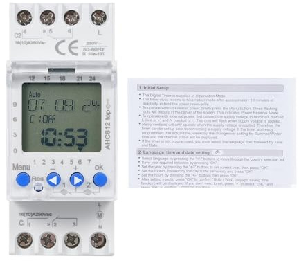 YDuupxe 2-Kanal-Digital-Zeitschaltuhr, DIN-Schienenmontage, Programmierbarer Wochentimer mit LCD-Display, 6 Sprachen, für das Heimbüro