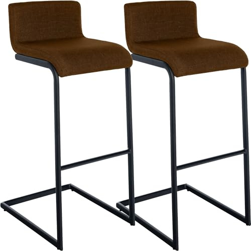 CLP Barhocker 2er Set mit Lehne Newport, Barstühle Küche mit schwarzen Edelstahlgestellen und integrierter Fußstütze Farbe braun Material Stoff