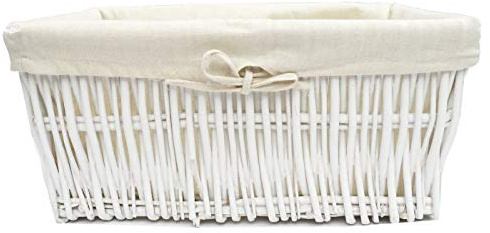 Full Wicker Strong Wider Big Deep Large Wicker Lined Handle Storage Basket Xmas Hamper Basket Gift[White,Extra Large 52x40x21cm]