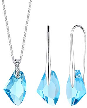 Elli Geo - Juego de joyas para mujer collar y pendientes de plata de ley 925, cristal facetado, 45 cm de longitud, color azul