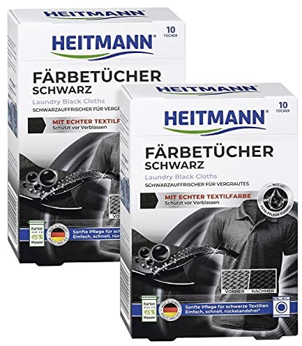 Heitmann Wäsche Schwarz Tücher (10 Tücher, Schwarz), 2er Pack: Färbetücher zur Farbpflege für schwarze Textilien - Farb-Erhalt beim Waschen, Rückstandsfreie Pflege gegen Verblassungen