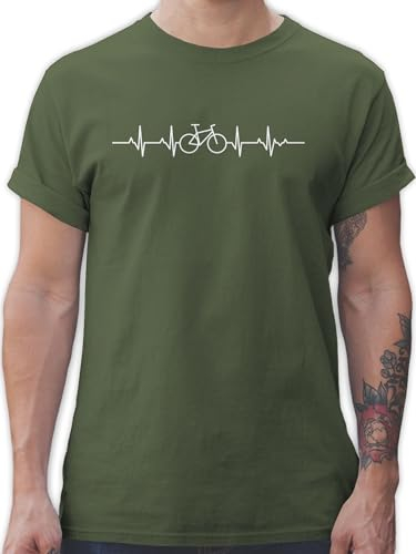 T-Shirt Herren - Fahrzeuge - Herzschlag Fahrrad I Rad Geschenke Mountainbiker Geschenk I Fahrradfahrer I - L - Army Grün - fahrradshirt männertagsgeschenke MTB Shirts Radfahren Tshirt Fahrzeug