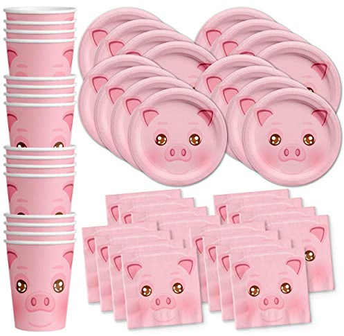 Schwein-Geburtstagsparty-Set, Teller, Servietten, Becher, Geschirr-Set für 16 Personen