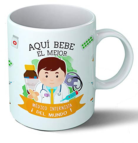 Planetacase - Taza Medico internista - Regalo Original - Cerámica 330 mL - Taza Desayuno Apta para Microondas y Lavavajillas - Medicina Interna - Resistente a Lavados