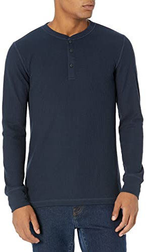 Amazon Essentials Men's Slim-Fit Long-Sleeve Waffle Henley Shirt, Navy, L