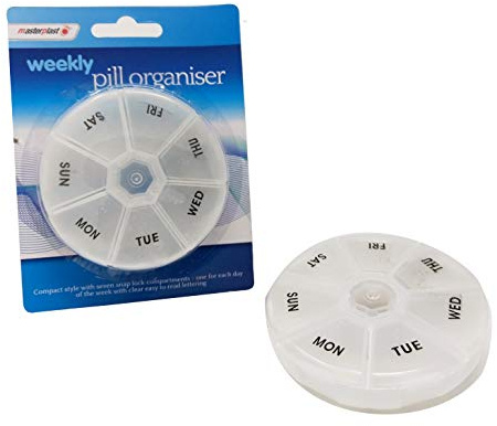 Masterplast Weekly Pill Organiser, Compact Pill Box with Snap Lock Compartments - 7 Day Vitamin Organiser for Daily Routine