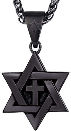 U7 Herren Kette schwarz Edelstahl Hexagramm Anhänger Symbol des Judentums Davidstern mit Kreuz Halskette religiöser Magen David Modeschmuck Geschenkidee für Jungen Männer