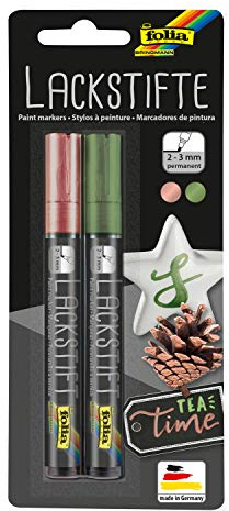 Lackstifte, 2er Set, Strichstärke 2 - 3 mm, rosé und grün, wasserfest und lichtecht, zum Beschriften und Verzieren
