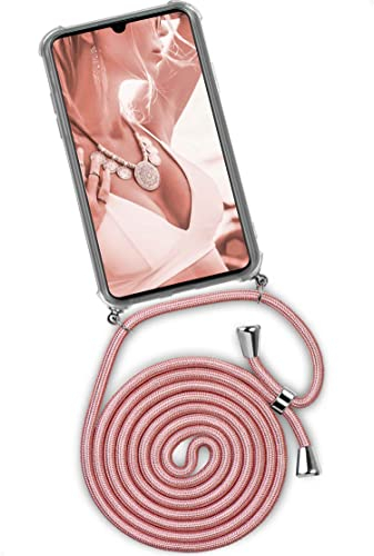 ONEFLOW Twist Case für Huawei P30 Lite/P30 Lite New Handykette abnehmbar, Handyhülle mit Band zum Umhängen, Hülle mit Kette Handy Umhängeband, Schutzhülle und Kordel, Rosegold