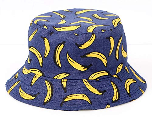 Tuopuda Fischerhüte Herren Damen, Anglerhut Reversible, Bucket Hat Faltbar, Sommerhut Freizeit Baumwolle, Kappen Cap Hut zum Wandern Camping Reisen Angeln 57-58cm, Blaue Banane