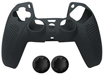 Anti-Slip Silicone Protective Case Cover Skin Grip with Joystick Caps for PlayStation 5 PS5 Controller Gamepad (Black)