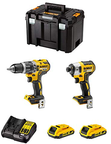 DeWALT Kit DWK211 (Taladro Percutor DCD796 + Atornillador de Impacto DCF887 + 2 Baterías de 2,0 Ah + Cargador + TSTAK VI)