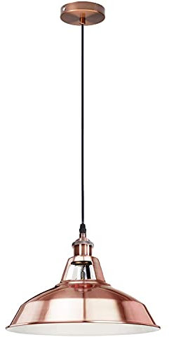 LEDSone Hängender Deckenleuchtenschirm aus Metall, industrieller Lampenschirm aus gebürstetem Kupfer in Scheunenform mit Schlitzen und E27-Fassung [Energieklasse A+++] (Chrom) (Kupfer)