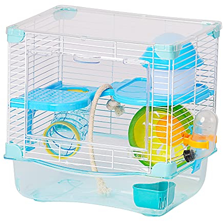 Hamsterkäfig Roborowski, Hamsterkäfig, 27 x 21 x 27 cm, kleine Tränke, Futternapf (blau)