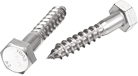 sourcing map Lot de 10 vis tire-fond hexagonales, M10 x 60 mm, en acier inoxydable 304, boulons autotaraudeuses à demi-filetage pour vis à bois