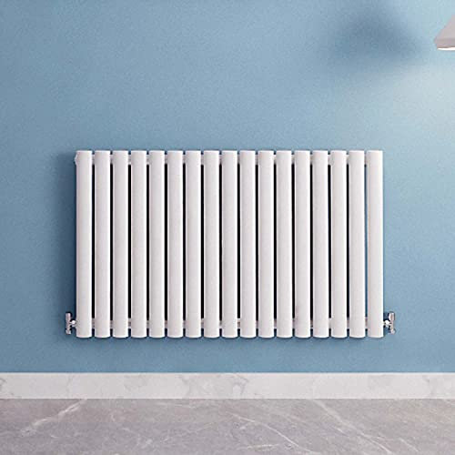 Acezanble∣White Radiators Single Oval Column Panel Horizontal 600mm Wide Low Radiator Centre Heating for Bathroom Kitchen Living Room Small Large Average