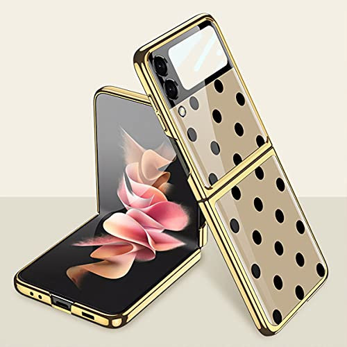 COQUE Funda Protectora Galaxy Z Flip 3 5G,película HD templada Ultrafina+Funda Todo en uno de protección Total de 360°,Funda Plegable para teléfono Samsung Galaxy Z Flip 3 5G-Amarillo Lunares