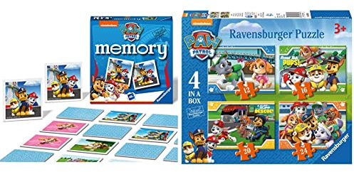 Ravensburger Paw Patrol Mini Memory Game - Matching Picture Snap Pairs Game For Kids Age 3 Years and Up & Paw Patrol 4 in Box (12, 16, 20, 24 Pieces) Jigsaw Puzzles for Kids Age 3 Years Up