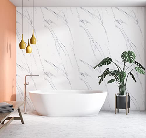 Buer Homie Papier peint adhésif, Marbre Blanc Moderne 60 cm x 5 m, Pour décoration murale, rénovation des meubles plan de travail cuisine plan de lavabo salle de bain