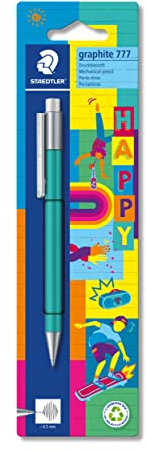 Staedtler Porte-mine avec gomme, largeur de ligne 0,5 mm, tige caoutchoutée, gomme extra large, guide de mines incassable, mines B, 777 05BKHA