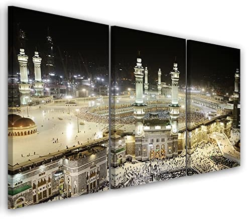 Feeby 3-teilig Wandbild 120x60 cm Saudi Arabien Islam Kaaba Mekka Druckbild Leinwandbild Wandbild Kunst Bilder Schlafzimmer Deko Wohnzimmer Verehrung Naher Osten Religion Vertrauen Beige