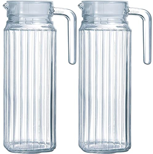 RMTL Glass Fridge Jug with Lid 1Litre Picnic Kitchen Water Juice Jug Pitcher Easy to Store, 100cl (Pack of 2)