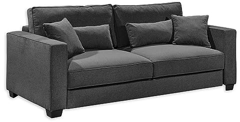 Stella Trading Melvin Bequemes Schlafsofa mit Bettkasten, Stoffbezug Anthrazit - Ausziehbares Sofa mit Schlaffunktion - 232 x 92 x 115 cm (B/H/T)