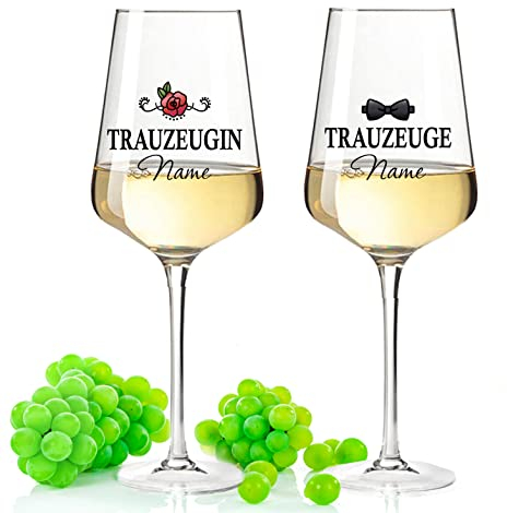 Leonardo Puccini Weinglas mit UV Druck im Set - Trauzeugin & Trauzeuge - Personalisiert mit Name - Geschenk für die Hochzeitsfeier - Geschenk zur Hochzeit, Verlobung - Farbe: Puccini UV