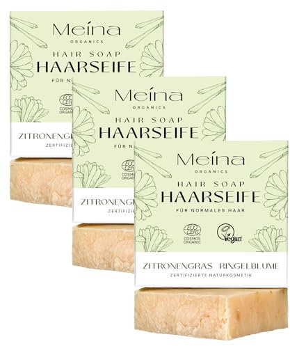 Meina Bio Haarseife gegen Haarausfall für Haarwachstum mit Zitronengras, 100% Natürlich, Zertifizierte Naturkosmetik, Vegan, Handgemacht, Plastikfrei, Ohne Palmöl, Wie ein festes Shampoo, 80g