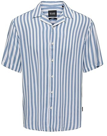 ONLY & SONS ONSWAYNE Camisa de Ocio para Hombre, Corte Regular, Tallas XS, S, M, L, XL, XXL, a Rayas, Mountain Spring, S