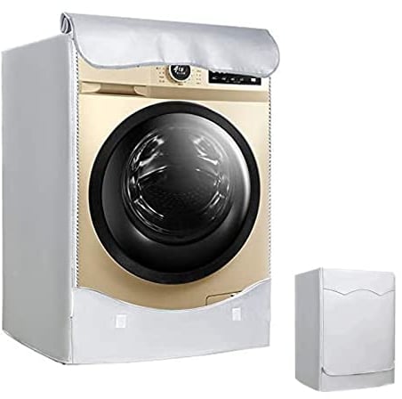 Qikuver Waschmaschinentischdecke, Silber, Polyester, Wasserdicht, Staubdicht, Frontlader, Trockner, Einstellbare Größe, 420D Oxford-Gewebe, XL(60cm*65cm*85cm)