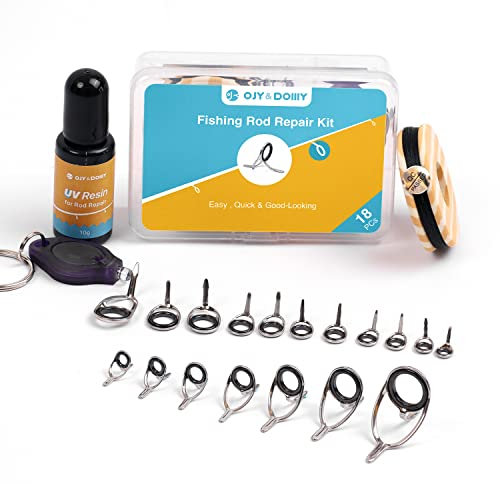 OJYDOIIIY Angelruten-Ösen-Reparaturset komplett, Notfall-Quick-Fix-Angelruten-Augen-Ersatz-Kit mit Edelstahlführungen für Spinn-/Wurfrute