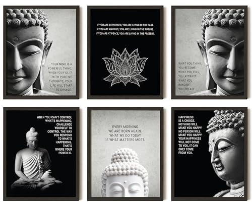 97 Decor Buddha-Dekor für Zuhause – Buddha-Wandkunstdrucke, inspirierende buddhistische Zitate, Poster, Buddhismus-Kunstbilder, Zen-Meditationsdekoration für Schlafzimmer, Büro, Yoga, Raumdekorationen