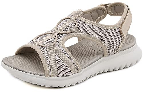 Acfoda Sandales Femme Été Plate Confortable Plage Chaussures Beige 41