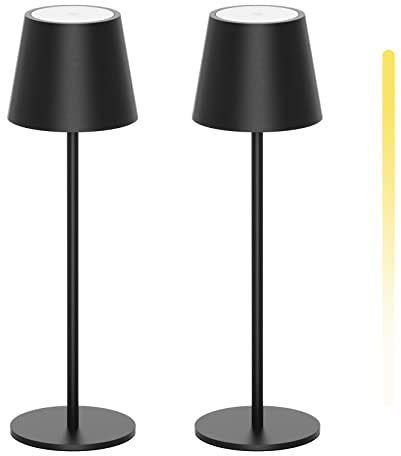 K-Bright 2 Stück LED Dimmbare Akku Tischlampe Kabellose, Wiederaufladbar 3000K/4000K/6000K Drei Farbtemperaturen Tischleuchte mit USB-C, IP54 Wasserdichte, Schwarz