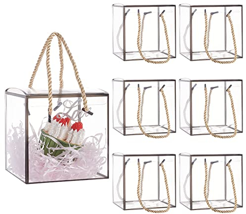 BENECREAT 10 Set Boîtes de Faveur en PVC Transparent 12x12x12cm Boîtes Cadeaux en Plastique Réutilisables avec Bordure Noire Dentet Poignée pour Cotillons, Emballage Cadeau de Vacances