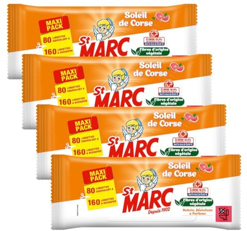 St Marc lot de 4 sachets de 80 Lingettes compostables Soleil de Corse