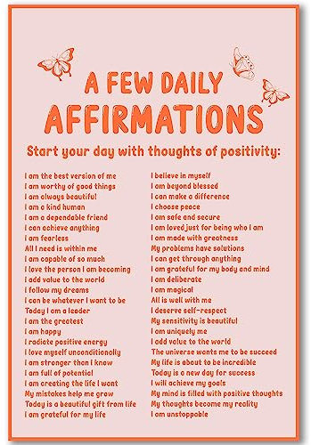 Daily Positive Affirmations Rosa Poster, Wanddrucke für Schlafzimmer, ästhetische Leinwand, Wandkunstdrucke, Vintage-roter Schmetterling, ästhetische Poster für Schlafzimmer (A, 30,5 x 45,7 cm)