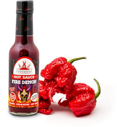 Salsa de chile Poppamies Fire Demon - Sin gluten, sin lactosa, vegana - Picante: 11/10 150ml