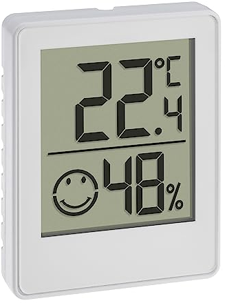 TFA Dostmann Digitales Mini Thermo-Hygrometer, 30.5039.02, Raumthermometer, Temperatur und Luftfeuchtigkeitsmessgerät, mit Smiley Komfortzonen, weiß (1)