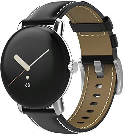 MoKo Echtes Leder Armband Kompatibel Mit Google Pixel Watch 3 41mm/2/1, Ersatzarmband für Damen und Herren, Schwarz