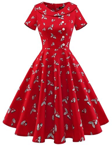 Wedtrend Vintage Cocktailkleid Damen 50er Jahre Mode Kleider Damen Petticoat Kleider Blau Kleid Freizeitkleid Sommer WTP20007 RedSmallCherry M