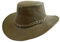 Sonderposten Australien Style Cowboyhut aus Echtleder mit geflochtenem Hutband in Dunkelbraun, geschwungener Krempe, Unisex für Damen, Herren und Kinder, hoher Sonnenschutz UPF50+