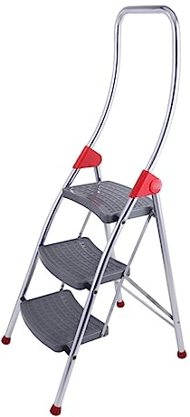 UYSELA Aluminium-Trittleitern, 3-Stufen-Leiter, Klappbarer Tritthocker Mit Handläufen Und Breitem Anti-Rutsch-Pedal, Leichte Leiter Für Zuhause, Büro, Küche/Grey