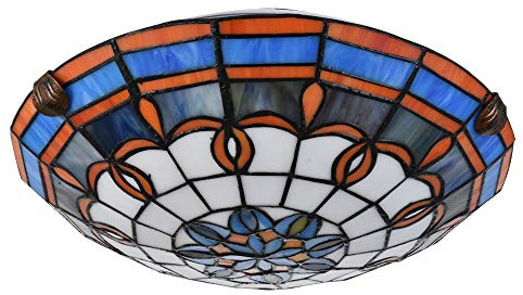 JUDU Home Supplies Tiffany Traditionelle Deckenmontage Licht Buntglas Mission Inverted Deckenleuchte Flush Deckenleuchte Pendelleuchte für Wohnzimmer Schlafzimmer Hotel Cafe Arbeitszimmer (400mm)