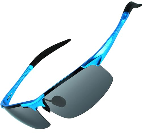 DUCO Herren Sportbrille Polarisierte Sonnenbrille Fahrerbrille Ultraleichte Al-Mg Metallrahmen UV400-Schutz Männer Sonnenbrillen 8177S