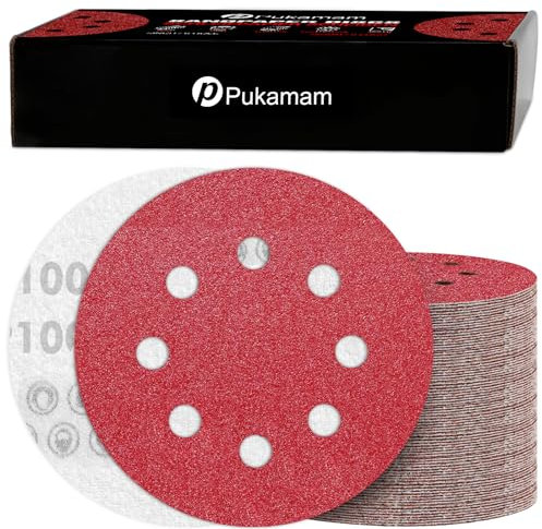 120 Stück Schleifpapier 125mm Klett 100 Körnung Schleifscheiben für 8 Loch Rund Exzenterschleifer Schleifen Holz Metall und Farbe