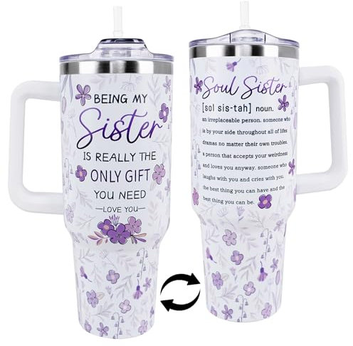 Soul Sister Tumbler 40 Oz - Christmas and Birthday Gifts for Big and Little Sisters, Best Friends - Coffee Mug Cup