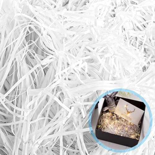 DAJAVE Füllmaterial Geschenk 500g Osternest Füllung Weiß, Geschreddertes Papier Für Geschenkbox, Papier Füllmaterial für Pakete, Papierschnitzel für die Osterdekoration Korbfüllung (White)